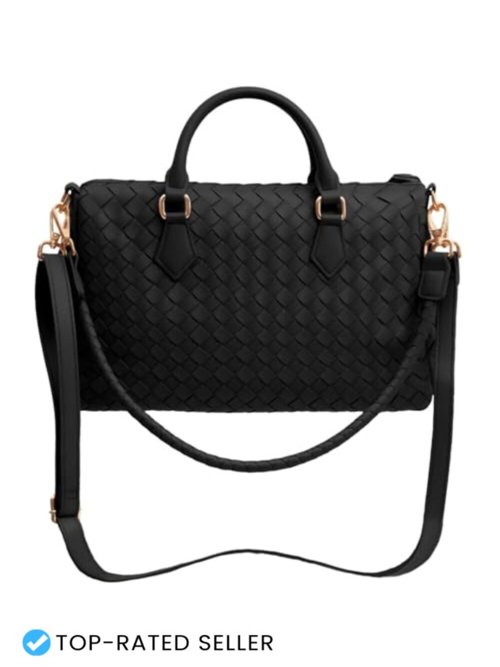 Woven Vegan Leather Tote Bag Convertible Handbag Crossbody Hobo Lightweight